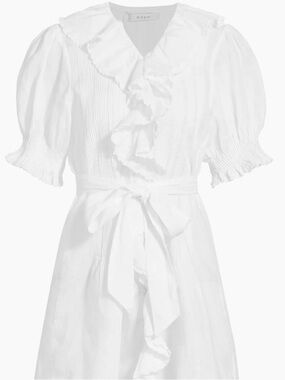 Doen White Ruffled Linen Dress